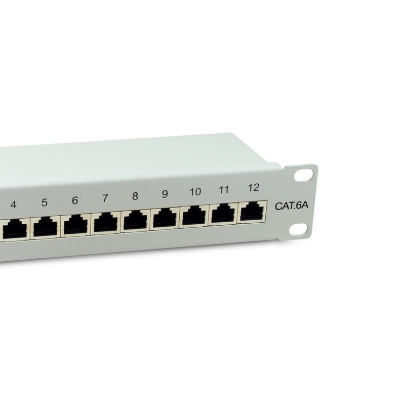 Equip 326523 12-Port Cat.6A Shielded Patch Panel, 10", Light Grey