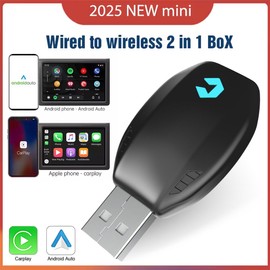2in1 Wired to Wireless CarPlay Adapter & Android Auto Wireless Adapter Plug&Play