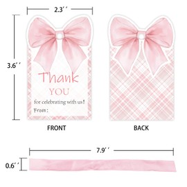 50 Pcs Pink Bow Thank You Tags with Ribbon, Bow Knot Theme Gift Tags for Coquette Baby Shower and Birthday Party Favors Decoration (Pink, 2.3 * 3.6)
