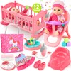 Golray 12in Girl Baby Doll Crib and High Chair Set