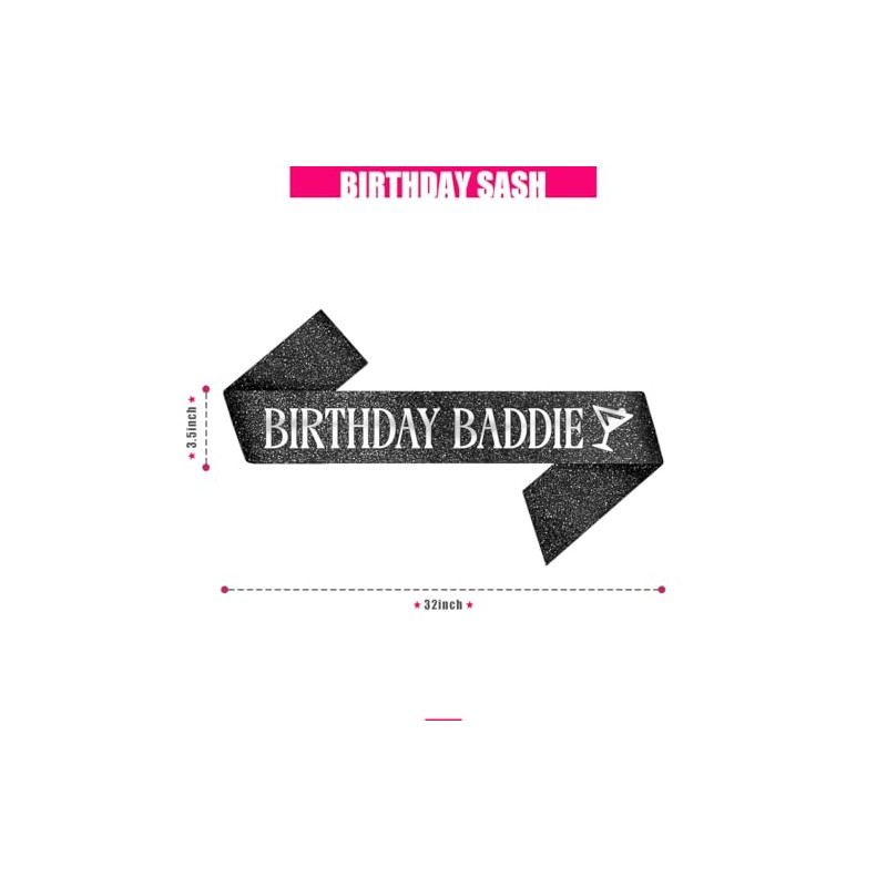 PartyForever Birthday Baddie Sash – Black Glitter Sash with Silver