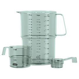 Rosti Mensura Measuring Cups Set of 3 SAN Plastic Measuring Spoons 15 ml Measuring Cup 100 ml & Litre Measure 1 Litre Nordic Green