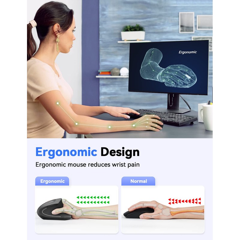 TECKNET 2.4G Ergonomic Mouse Vertical Wireless - 4800 DPI Optical