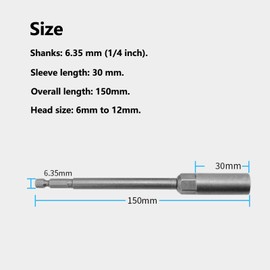 8mm Screwdriver Nut Driver Bit, Metric Hex Wrench Socket Bit, 1/4 inch Hex Shank, 150mm Length, Quick Change Impact Nuts Driver Adapter Drill Bits
