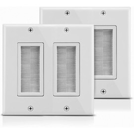 2-Gang Wall Plate, Brush Style Opening Passthrough Low Voltage Cable Plate in-Wall Installation for Speaker Wires, Coaxial Cables, HDMI Cables, or Network/Phone Cables - 2 Pack
