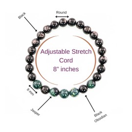 Black Obisidian & Jasper Bracelet for Men - Genuine Black Obisidian Crystals and Healing Stone Bracelet for Men's Gift - 8" Stretch Bracelet with Charm
