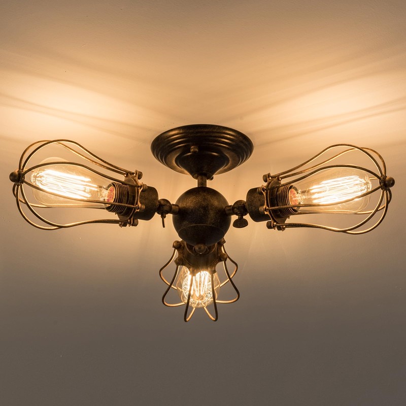 moonkist Vintage Ceiling Light Industrial Semi-Flush Mount Ceiling Light Metal
