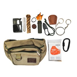 Fire Starter Weather Proof Matches Ferro Rod Striker Emergency Blanket Saw Wire Multi Purpose Tool Wax Ropes Waist Bag for Hiking Camping (Matches Big Rope Knife Saw Tool Blanket + D-Ring Hook + Bag)