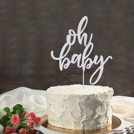 dorado Oh - Decoración para tartas de bebé, decoración para tartas de fiesta de bebé, bautismo de bebé o decoración para tartas de fiesta (plata)