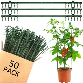 Threehoney 50 Pcs Stake Arms for Tomato Cage, 11 Inches Expandable Trellis Connectors with 6 Buckles Tomato Cage Trellis Connector for Tomato Cage, Climbing Plants Attach 11mm Diameter Plant Stake