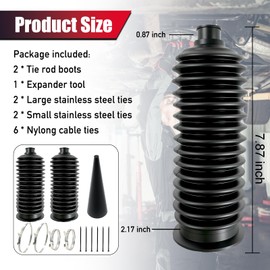 Upgrade 2PCS tie rod boot rack and pinion boot kit,Thickened Neoprene Rubber Materia,with 4 Stainless Steel Clamps & 6 Cable Ties, Universal Inner Tie Rod Boot + Expander Tool(Cannot be cut)
