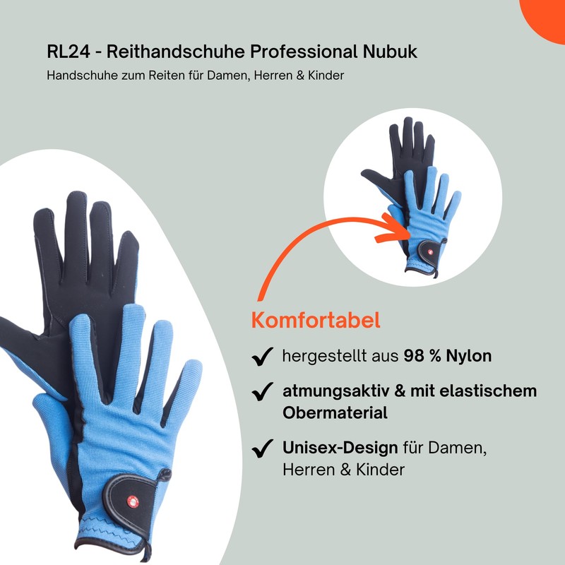 HKM by Reiterladen24 Professional Riding Gloves, Nubuck Imitation Leather, m