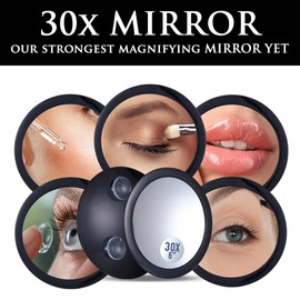 MIRRORVANA Mega-Powerful 30X Magnifying Makeup Mirror - Stick On, Ultra Portable Travel Cosmetic Mirror for Precise Makeup and Grooming, 6-inch (Black)