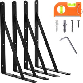 4-Pack 18 Inch Heavy Duty Shelf Brackets, Large Floating Wall Bracket for Garage Storage Shelves, Black Powder-Coated Finish, Load Capacity 800lbs