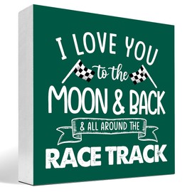 z-crange I Love You To The Moon And Back And All Around The Race Track Wood Box Sign Desk Decor,Farmhouse Racing Checkered Flags Box Block Sign for Home Boys Room Shelf Table Decor Decorations Jungle