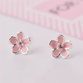 ZARD Girls Cherry Blossom Pink Enamel Flower Earrings in Sterling Silver