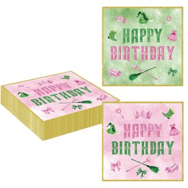 20PCS Witch Birthday Napkins, Biodegradable Napkins Disposable Party Happy Birthday Napkins, Recyclable Party Napkins for Celebrations & Special Occasions, 33x33cm