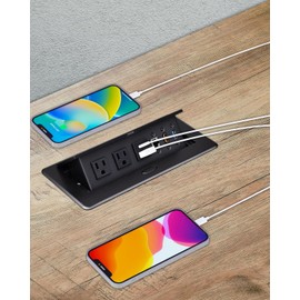 Jiangce Conference Table Power Hub, Pop up Power Outlet with 20W Type-C PD Fast Charging, HDMI 4K Multiport Office Desk Charging Station for Meetings Workspaces (Black)