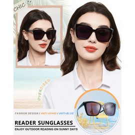 MARE AZZURO Oversized Reader Sunglasses 1.00+ Women Fashion Sun Reading Glasses 1.0 1.25 1.5 1.75 2.0 2.25 2.5 2.75 3.0 3.5 4.0 (Black, 1.00)