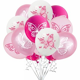 Yunchu Online Pack of 16 Pink Butterfly Balloons Birthday Decoration Girls Pink Decoration Birthday Girl Butterfly Birthday Party for Boho Party Decoration Baby Shower Wedding Birthday Shower