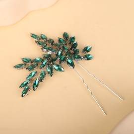 Teyglen Crystal Wedding Hair Pins Green Rhinestone Bridal Hair Clip Pin Flower Crystal Hair Piece Hair Accessories Jewelry for Women (Peacock green)