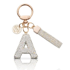 MORSUNBELA Key Fob, Girl's Key Fob, Letter Key Ring, Glitter Rhinestone, a