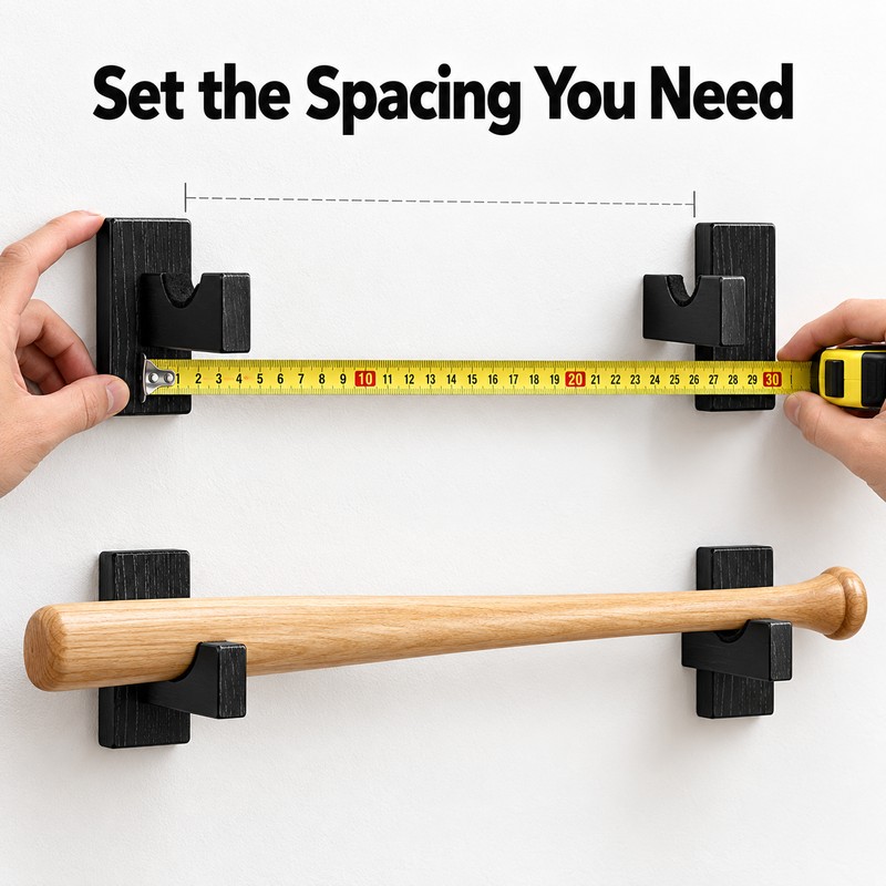 2-Piece Wooden Wall-Mount Baseball Bat Holder Display Rack with Soft