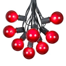 G50 Patio String Lights with 25 Red Globe Bulbs – Outdoor String Lights – Market Bistro Café Hanging String Lights – Patio Garden Umbrella Globe Lights - Black Wire - 25 Feet
