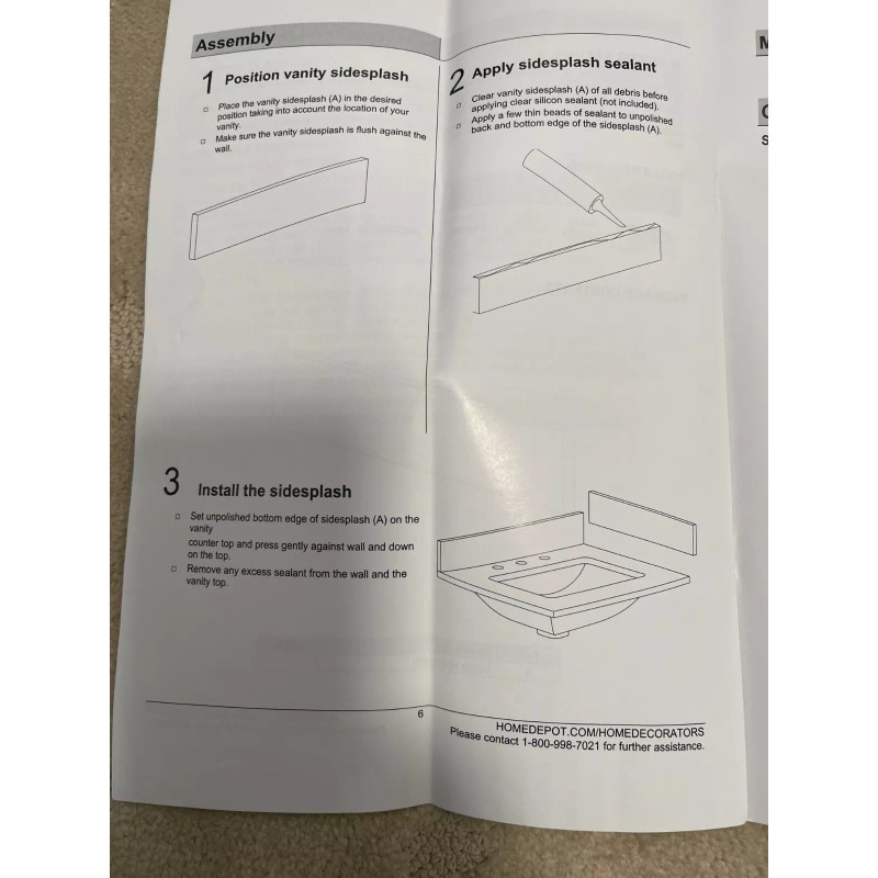 Home Decorators Collection 21-1/4 in. Vanity White Marble Side Splash,1006192