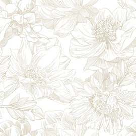 Ismoon Large Floral Peel and Stick Wallpaper Boho Beige Contact Paper 17.3inx6.5ft Neutral Wall Paper Removable Self Adhesive Wallpaper Bedroom Cabinet Bathroom Waterproof Mural Wall Decor Vinyl Roll