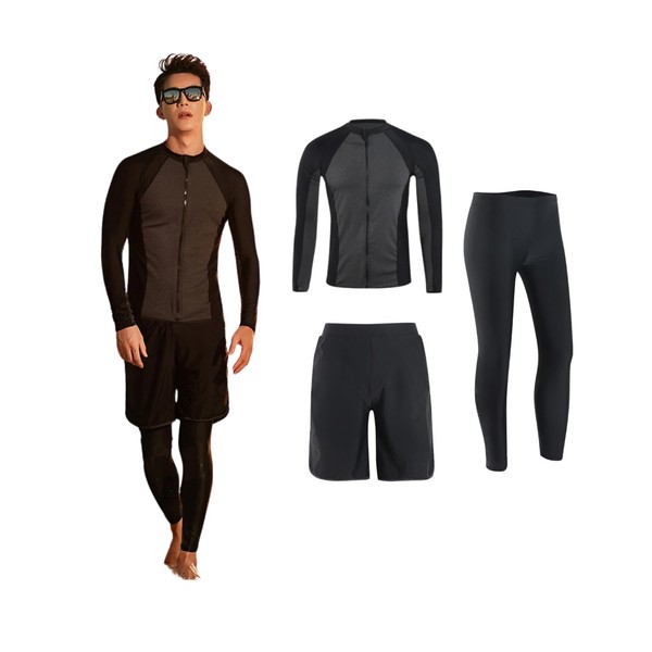 Xulee Men's Rash Guard, Long Sleeve, Open Front, Surf Pants,