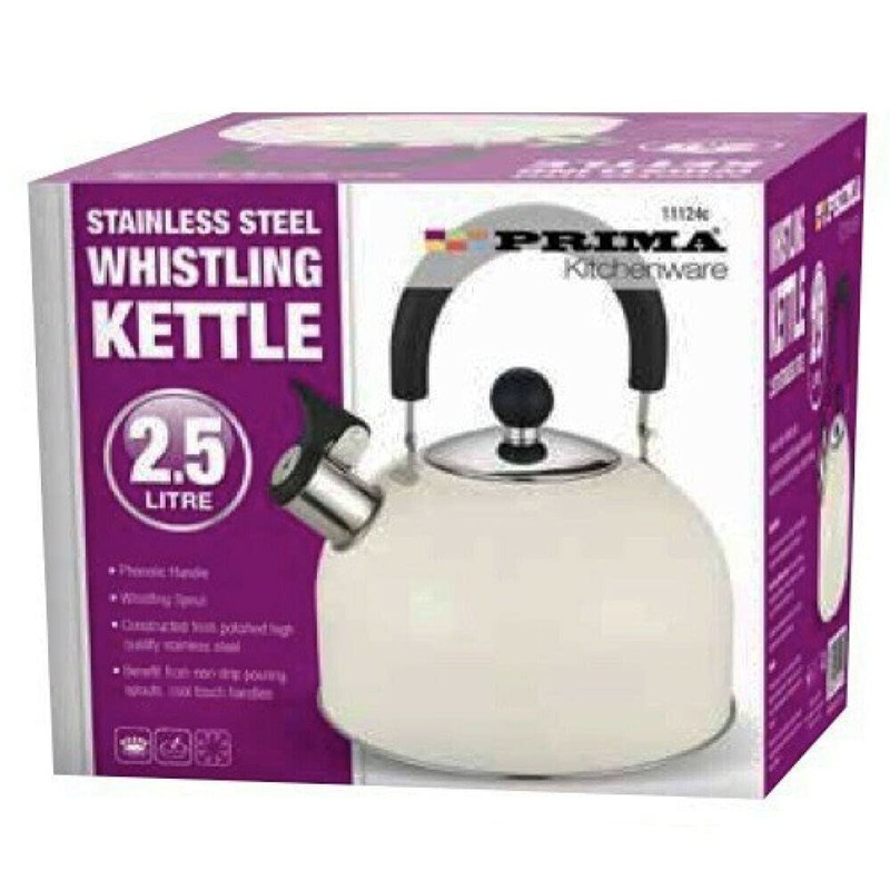 Prima 2.5L Stainless Steel Whistling Kettle in Cream 11124C Kitchen,