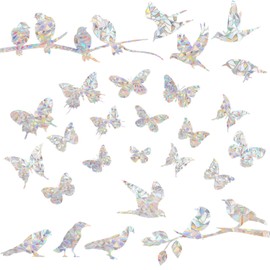 Pack of 48 Window Stickers, Bird Protection, Suncatcher Stickers, Bird Protection Stickers for Windows, Rainbow Window Film, Butterfly, Prism Window Stickers