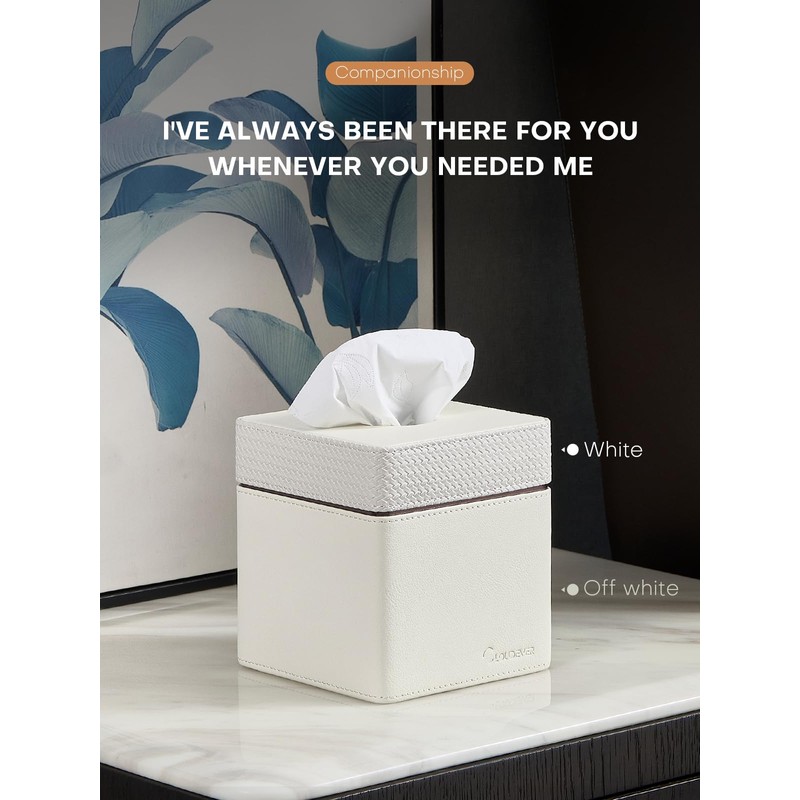 Cloudever Tissue Box Holder Cover, Modern PU Leather Square Decorative