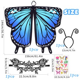 Zkaoai Butterfly Costume Women, Butterfly Wings Adult with Lace Mask and Black Headband with Sensors, Fancy Dress Costumes Women's Cape, Wings Butterfly Cape for Carnival Costume