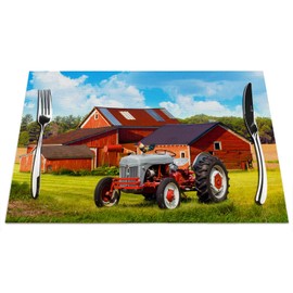 Farm Tractor Placemats Set of 4, Company Farm Tractor with House Placemats Heat Resistant for Dining Table Non-Slip 18x12 Inches