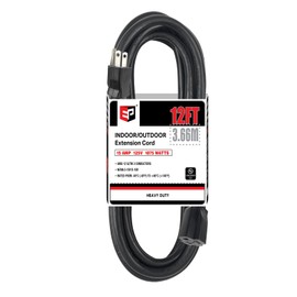 EP - Cable de extensión para exteriores de 12 pies, 12/3 SJTW, cable de extensión negro resistente con enchufe de tierra de 3 clavijas, cable de alimentación para césped, jardín, electrodomésticos