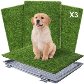 Dog Grass Pad with Tray: Reusable Training Pad with 3-Pack Replaceable Artificial Grass - Quick Absorbent Indoor Portable Dog Patio Potty, Washable Pee Pad for Small Medium to Large Dog, 22"x18" Grey