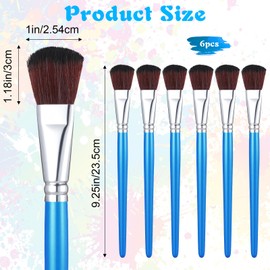 6 PCS Mop Brush for Acrylic Painting, 1 Inch Oval Blending Brushes with Wooden Handle Mop Acrylic Paint Brushes Oil Paint Brush for Watercolor Acrylics Gouache Face Body Art (Blue)