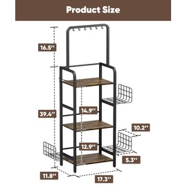 Tuohours 3-Tier Tall Purse Organizer Rack Stand, Floor-Standing Bag Storage Holder with Adjustable Side Basket and Hook Handbag Organizers Display Stand Shelf for Closet, Bedroom, Entryway, Black