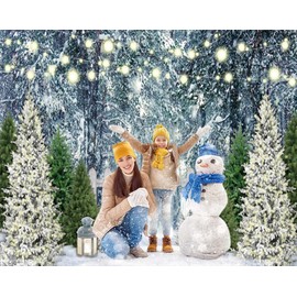 Winter Scene Backdrop 8x6ft Christmas Winter Forest Snowfield Background for Photography Christmas Winter Party Decorations Photo Booth Props
