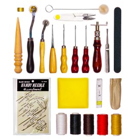 Leather Working and Upholstery Repair 28pcs Tool Kit, Including Sewing Needles, Awls, Files, Pressure Cloth Tools, Groover, and Much More