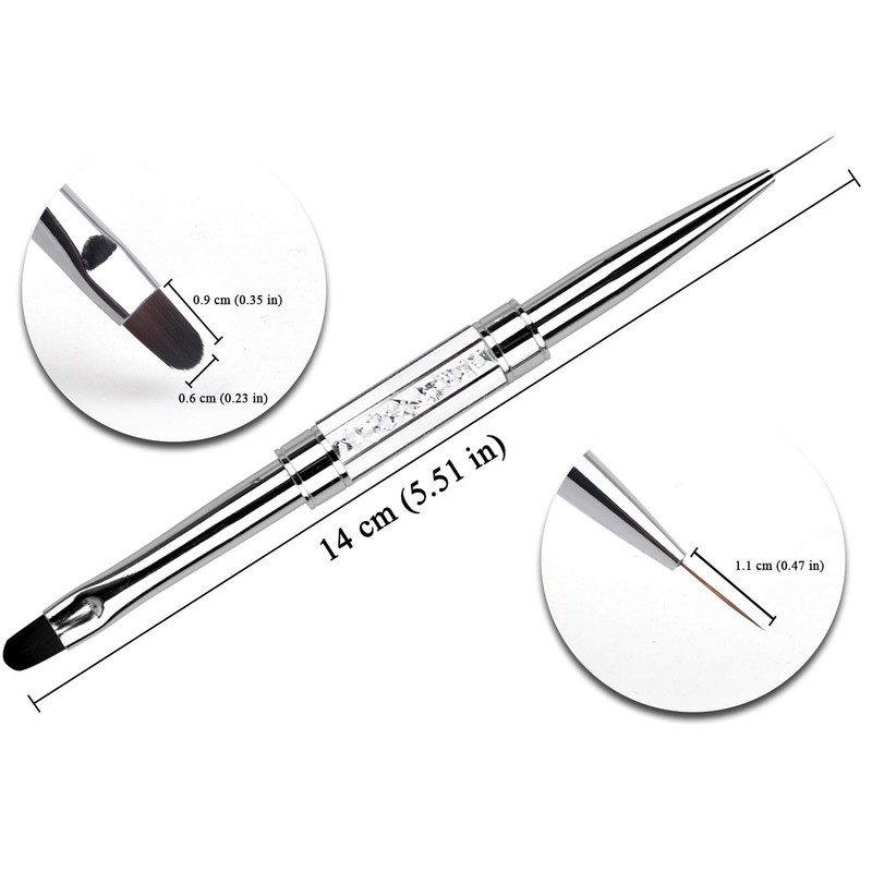 Ycyan 1Pcs Dual-ended Nail Design Brush Rhinestone Handle UV Gel