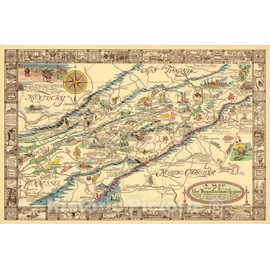 Historic Map - A map of The Appalachian Region, 1950 - Vintage Wall Art - 44in x 30in