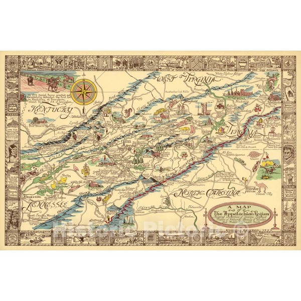 Historic Map - A map of The Appalachian Region, 1950