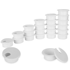 Acrux7 24Pcs White Desk Grommet 1.5 Inch / 38 mm Desk Cable Cord Hole Cover, Plastic Desk Hole Cover Grommet for Office PC Computer Desk, Keep Cables Cords Wires Tidy