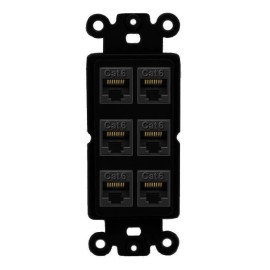 Wallplate City 6 Port Cat6 Ethernet RJ45 Coupler Jack Wall Plate-Rocker Black/Black