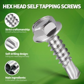 Litorange 121 PCS M4.2x16mm 410 Stainless Steel Self Drilling Hex Head Screws, Hex Head Self Tapping Screws with Hex Socket for Ventilation Pipes, Fans, Metal Rails