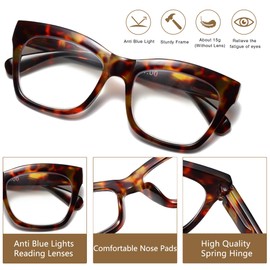 LOUOL Reading Glasses For Women Oversized Readers Blue Light Blocking With Spring Hinges 6 Pack +2.25