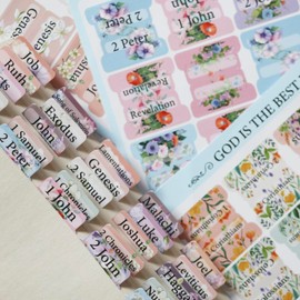 Bible Tabs highlighter combination,75 Tabs 6 Packs a variety of colors Aesthetic Highlighters Pens,Laminated Bible Tabs for Women and Men bible study supplies(flowers)